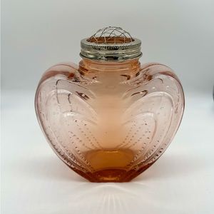 Vintage Blush Pink Heart Shaped Vase Screw On Metal Flower Frog